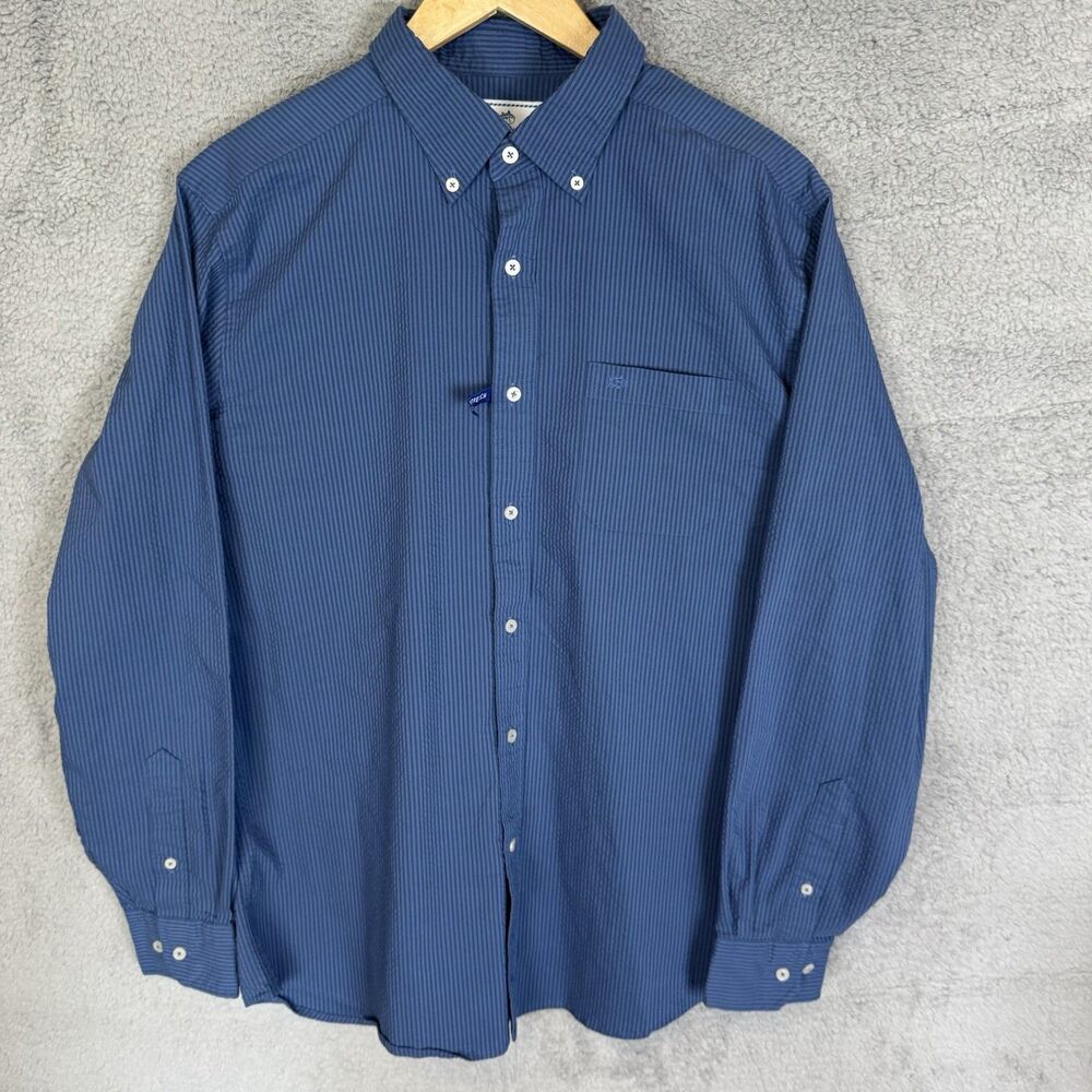 S Southern Tide Shirt Mens L Blue Long Sleeve Button Down Seersucker NWOT